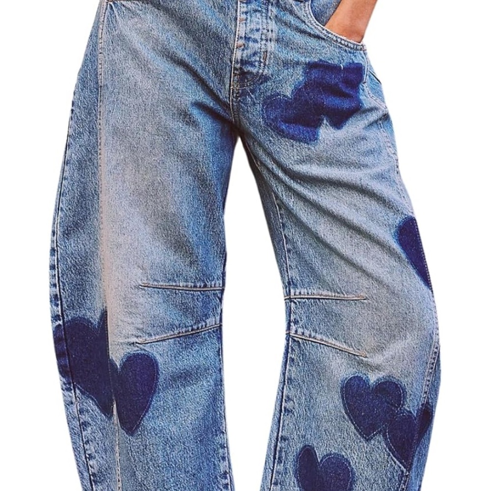 ❤️We The Free People Shadow Patch Heart Barrel Good Luck Jeans - Picture 6 of 12